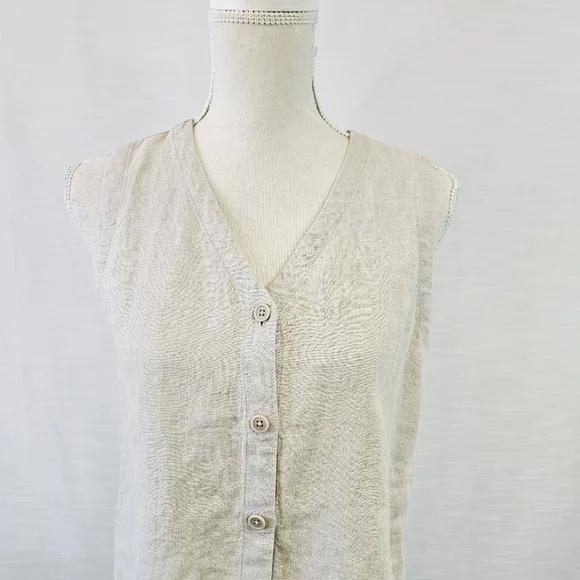 Eileen Fisher Organic Linen Tan Vest Petite Small - Picture 5 of 10